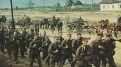 Fit and confident German infantrymen march through a Russian village in June 1941.